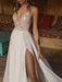 Boho Wedding Dresses 2021 lace v neck Sleeveless Beaded Backless double splits Chiffon Beach Bridal Gowns