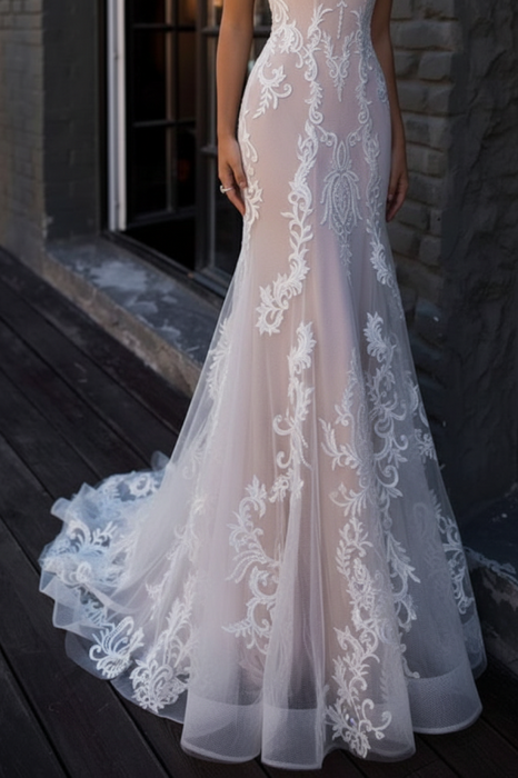 boho wedding dresses mermaid off the shoulder customized lace short sleeve floor length bridal gown with sweep train