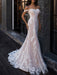 boho wedding dresses 2021 mermaid off the shoulder customized lace short sleeve floor length bridal gown with sweep train