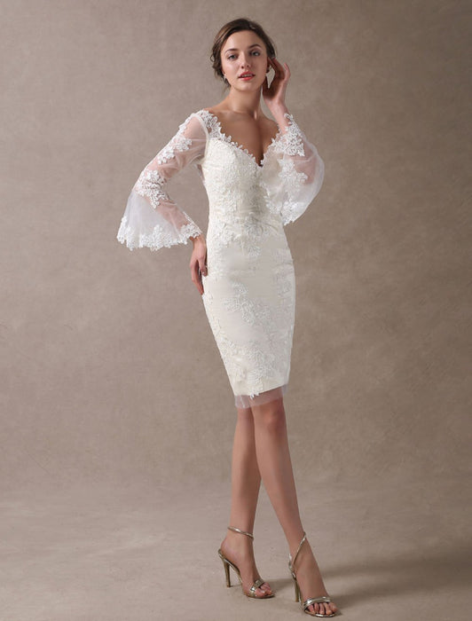 Short Sheath Beach Wedding Dresses Lace Knee Length-Bridelily