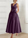 Aubergine satin ankle length dress with a bow sash