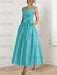 Blue satin mother of the bride ankle dress with bow sash and pockets
