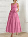 Candy Pink satin mother of the bride ankle dress with bow sash and pockets