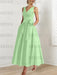 Celadon satin mother of the bride ankle dress with bow sash and pockets