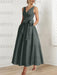 Charcoal Gray satin mother of the bride ankle dress with bow sash and pockets
