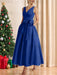 Christmas satin mother of the bride ankle dress with bow sash and pockets
