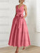 Coral satin ankle length dress with a bow sash