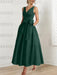 Dark Green satin mother of the bride ankle dress with bow sash and pockets