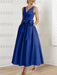 Dark Royal Blue satin mother of the bride ankle dress with bow sash and pockets