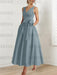 Dusty Blue satin mother of the bride ankle dress with bow sash and pockets