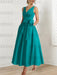 Emerald Green satin mother of the bride ankle dress with bow sash and pockets