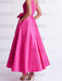 Back of the fuchsia satin dress with a V back