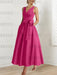 Fuchsia satin mother of the bride ankle dress with bow sash and pockets