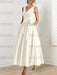 Ivory satin mother of the bride ankle dress with bow sash and pockets