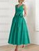 Jade satin mother of the bride ankle dress with bow sash and pockets