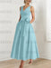 Mist Blue satin mother of the bride ankle dress with bow sash and pockets