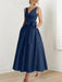 Navy satin ankle length dress with a bow sash and pockets