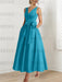 Ocean Blue satin mother of the bride ankle dress with bow sash and pockets