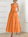 Orange satin mother of the bride ankle dress with bow sash and pockets
