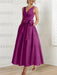 Orchid satin mother of the bride ankle dress with bow sash and pockets