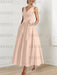 Pearl Pink satin mother of the bride ankle dress with bow sash and pockets
