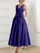 Regency satin mother of the bride ankle dress with bow sash and pockets
