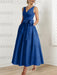 Royal Blue satin mother of the bride ankle dress with bow sash and pockets