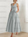 Silver satin mother of the bride ankle dress with bow sash and pockets
