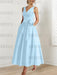 Sky Blue satin mother of the bride ankle dress with bow sash and pockets
