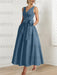 Steel blue satin ankle length dress with a bow sash