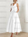 White satin ankle length dress with a bow sash