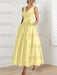 Yellow satin mother of the bride ankle dress with bow sash and pockets