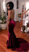 Bridelily 2019 Burgundy Velvet Prom Dress Backless Deep V-neck Sheath Evening Gowns Cheap - Prom Dresses