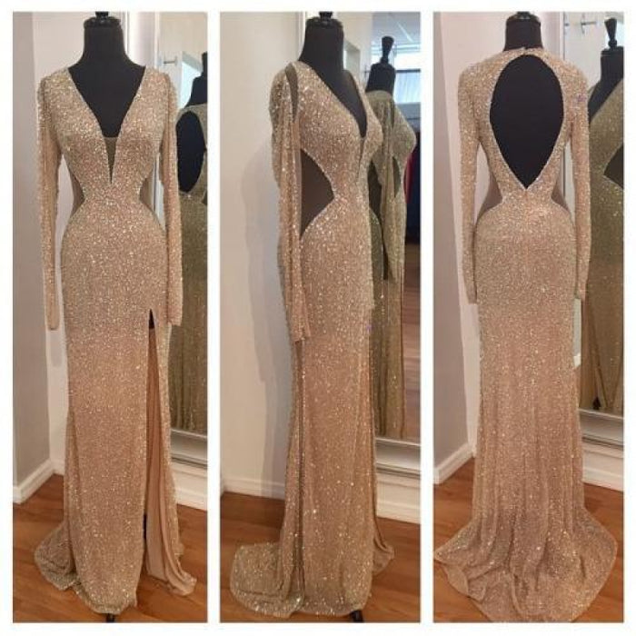 Bridelily 2020 Sequins Long Sleeves Sheath Prom Dresses - Prom Dresses