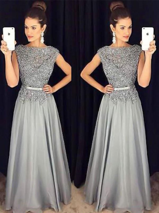 Bridelily A-Line Bateau Sleeveless Floor-Length With Applique Chiffon Dresses - Prom Dresses