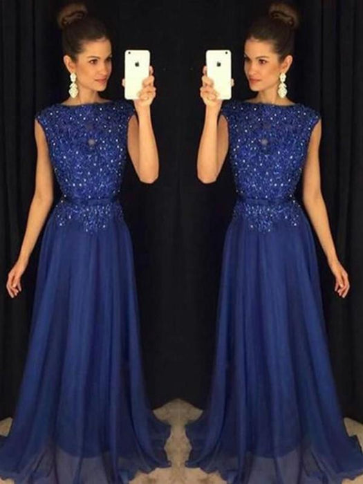 Bridelily A-Line Bateau Sleeveless Floor-Length With Applique Chiffon Dresses - Prom Dresses