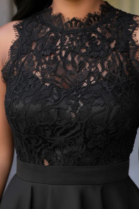 Bridelily A-Line Jewel Sleeveless Short/Mini With Lace Satin Dresses - Prom Dresses