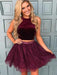Bridelily A-Line Lace Satin Halter Sleeveless Two Piece Short/Mini Dresses - Prom Dresses
