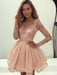 Bridelily A-Line Long Sleeves Scoop Organza With Applique Short/Mini Dresses - Prom Dresses