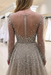 Bridelily A-line Long Sleeves V-neck Floor-length Tulle Pearls Prom Dresses