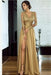Bridelily A-line Long Sleeves V-neck Split Floor-length Lace Appliques Prom Dresses - Prom Dresses