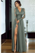 Bridelily A-line Long Sleeves V-neck Split Floor-length Lace Appliques Prom Dresses - Prom Dresses