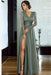 Bridelily A-line Long Sleeves V-neck Split Floor-length Lace Appliques Prom Dresses - Prom Dresses
