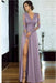 Bridelily A-line Long Sleeves V-neck Split Floor-length Lace Appliques Prom Dresses - Prom Dresses