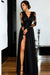 Bridelily A-line Long Sleeves V-neck Split Floor-length Lace Appliques Prom Dresses