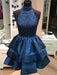 Bridelily A-Line Satin High Neck Sleeveless Short/Mini With Beading Dresses - Prom Dresses