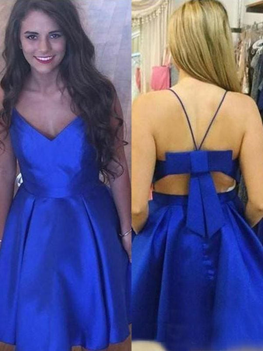 Bridelily A-Line Satin With Bowknot Spaghetti Straps Sleeveless Short/Mini Dresses - Prom Dresses