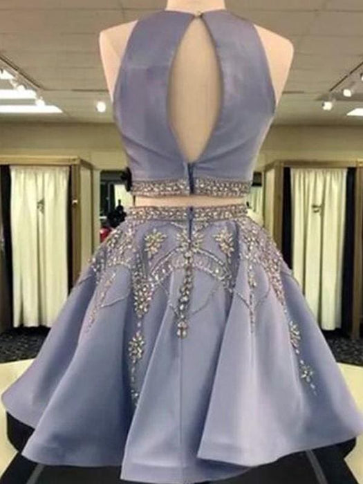 Bridelily A-Line Sleeveless Bateau Satin With Beading Short/Mini Two Piece Dresses - Prom Dresses