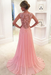 A-Line Sleeveless Chiffon Lace V-neck Formal Evening Dresses