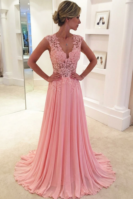 Bridelily A-Line Sleeveless Chiffon Lace Evening Dress 
